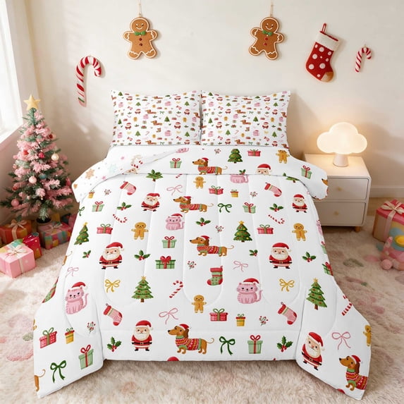 Manfei Pink Queen Comforter Set Holiday Comforter Sets Queen, Black Gold 3 Pieces 1 Comforter and 2 Pillowcases, Xmas Reversible