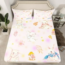 Erosebridal Pink Rabbit Fitted Sheet Twin, Kawaii Animal Fitted Sheet Set Twin, Cute Bunnies Room Decor, 2pcs,(No Top Sheet)