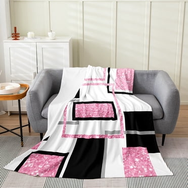Kids Buffalo Check Throw Blanket - Pink Grey Black Plush Flannel 30x40 Inches