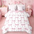 thumbnail image 1 of Erosebridal Pink Ribbon Bow 7-Piece Bedding Comforter Set For Girls,Cute Polka Dots King Bedding Sets For Kids,Pink Reversible, 1 of 7