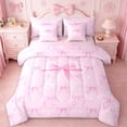 thumbnail image 1 of Erosebridal Pink Ribbon Bow 7-Piece Twin Bedding Sets For Girls,Cute Princess Bowknot Kids Bedding Comforter Set,Pink Reversible, 1 of 7