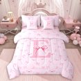 thumbnail image 1 of Erosebridal Pink Ribbon Bow Girl Twin Bedding Sets 7-Piece,Teens Kawaii E Personalized Initial Bedding Comforter Set,Pink Reversible, 1 of 6