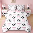 thumbnail image 1 of Erosebridal Pink Ribbon Bowknot 7-Piece Twin Bedding Sets For Bow Girl,Cartoon Soccer Pattern Ball Sport Theme Bedding Comforter Set,Reversible Pink, 1 of 7