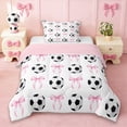 thumbnail image 1 of Erosebridal Pink Ribbon Bowknot Twin Comforter Sets For Bow Girl,Cartoon Soccer Pattern Ball Sport Theme Bedding Set,Reversible Pink 2-Piece, 1 of 7