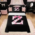thumbnail image 1 of Erosebridal Pink Rose Letter Z Bow Twin Sheet Sets for Girls, Pink Bow Letter Bedding for Women, 3pcs, 1 of 6