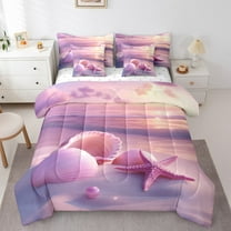 Erosebridal Pink Seashell Bed in a Bag Twin size, Kawaii Starfish Bed Set, Romantic Beach Decor, Reversible 7pcs