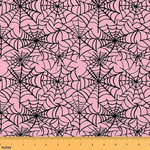 Erosebridal Pink Spider Web Fabric by the Yard 10 Yards, Black Cobweb Halloween Pattern Home Decor Fabric by the Yard