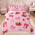 thumbnail image 1 of Erosebridal Pink Strawberry Bow Full Size Comforter Sets for Girls, Cute Strawberry Ribbon Bedding Sets, Pink Reversible, 3 Pieces, 1 of 6
