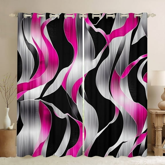 Erosebridal Pink Stripes Curtains Pack of 2 (42Wx63L),Abstract Artwork Black Out Curtains,Spiral Lines Curtains for Living Room,Geometric Bedroom Decorative