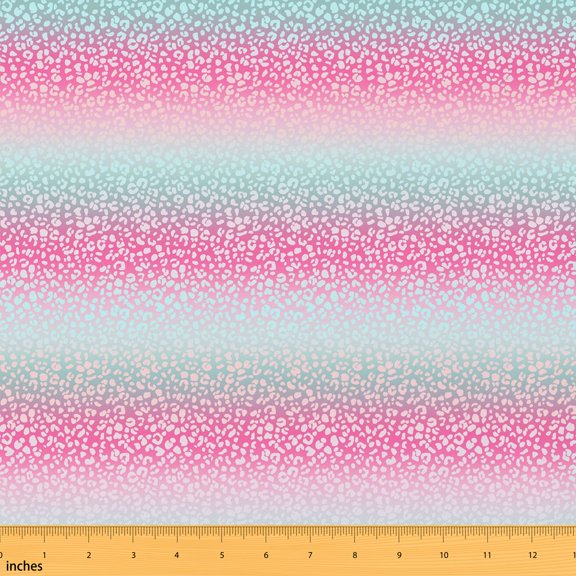 Erosebridal Pink Teal Gradient Leopard Fabric by the Yard 2 Yards, Stripe Cheetah Print Sewing Fabric