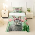 thumbnail image 1 of Erosebridal Pink Tulip Floral Twin Sheet Sets,Cute Kawaii Bunny Easter Rabbit Bedding For Kids 3pcs, 1 of 6