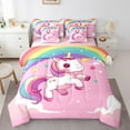 thumbnail image 1 of Erosebridal Pink Unicorn Bed in a Bag, Cartoon Rainbow Bed Set, Princess Reversible Comforter Sets, Lightweight Bedroom Decoration, 7 Pieces, 1 of 6