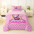 thumbnail image 1 of Erosebridal Pink Waffle Background Baseball Glove & Ice Cream With Text Graphic Twin Comforter Sets 3-Piece, Sport Graphic Bedding Set for Girls Kids,Pink Reversible,Lightweight Room Decor, 1 of 6