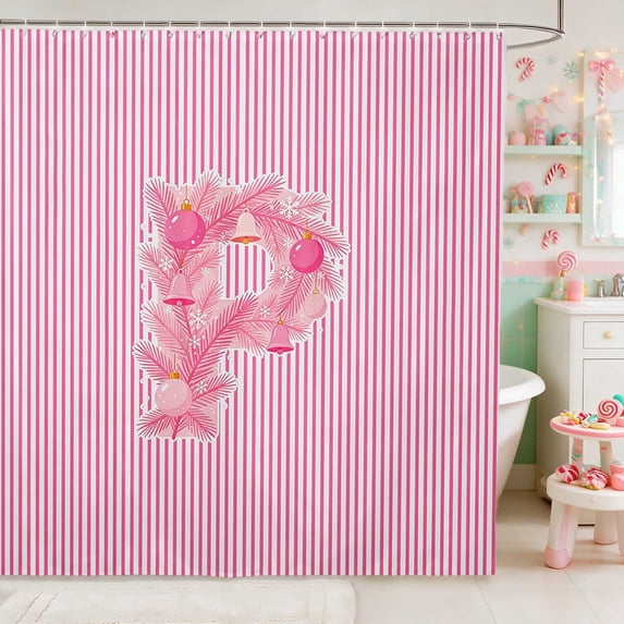 Manfei Pink Waterproof Shower Curtain 72Wx84L Monogram Bathroom Waterproof Shower Curtain, Pink K