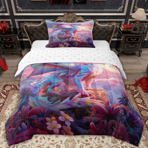 Erosebridal Pink Western Dragon Twin Comforter Sets for Kid, Magical Animal Bedding Set, 2pcs