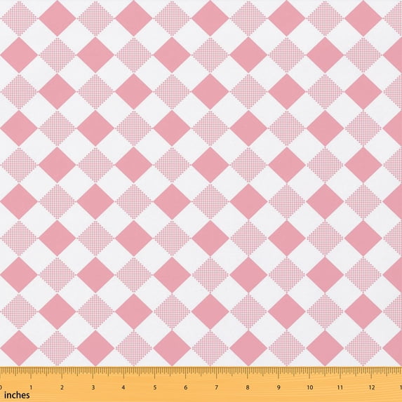 Erosebridal Pink White Diamond Check Fabric by the Yard 10 Yards, Argyle Dot Grid Pattern Home Decor Fabric by the Yard