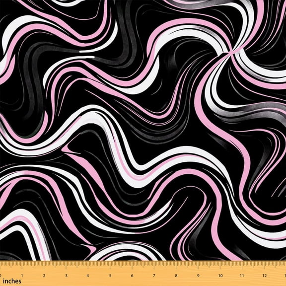 Erosebridal Pink White Swirl Wave Fabric by the Yard 1 Yard, Black Gray Abstract Line Pattern Home Decor Fabric by the Yard