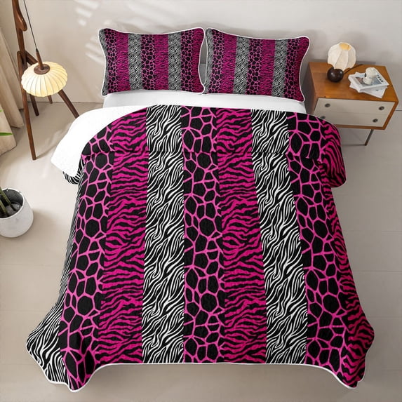 Erosebridal Pink Zebra Lines Twin Quilt Set,Abstract Geometric Stripes Twin Coverlet Set For Girls,2 Pieces