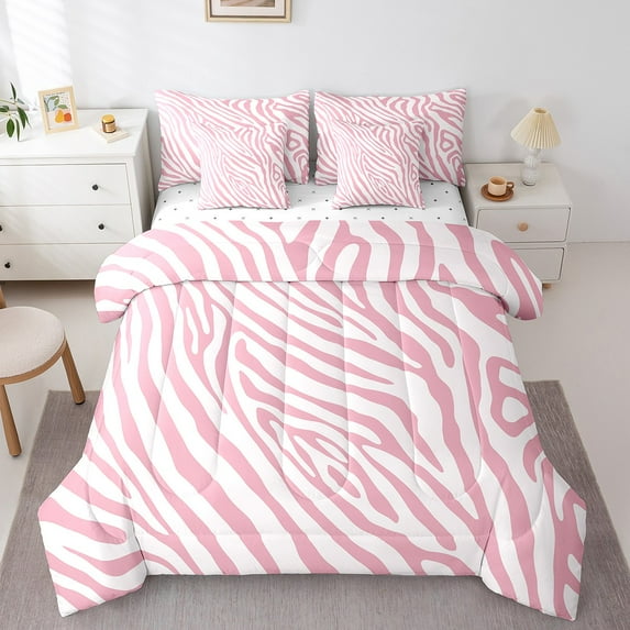 Erosebridal Pink Zebra Print Bedding King Size, Dreamy Animal Bedding Sets King Size, Cartoon Decor, 7 Pieces