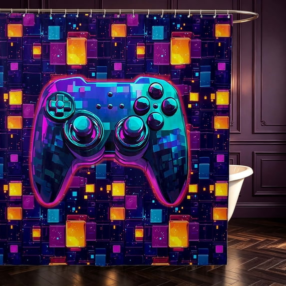 Erosebridal Pixel Gaming Pad Print Shower Curtain 72Wx78L,Blocks Neon ...