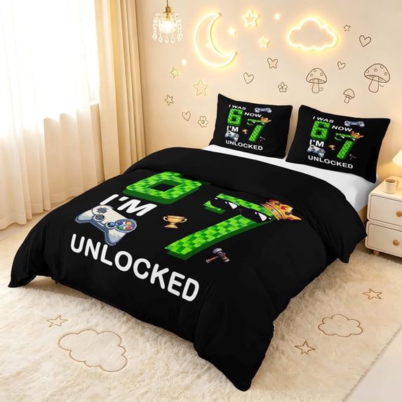 Erosebridal Pixel Neon Gaming Bedding,Birthday Number Crown Duvet Cover ...