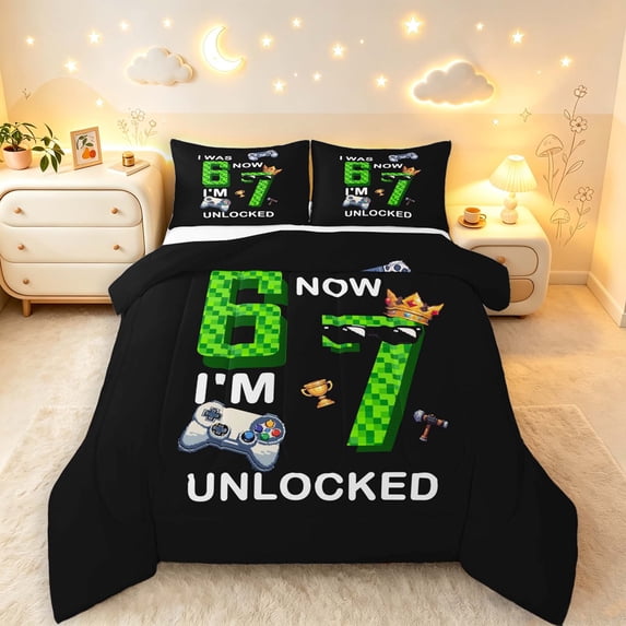 Erosebridal Pixel Neon Gaming Queen Comforter Set,Birthday Number Crown ...