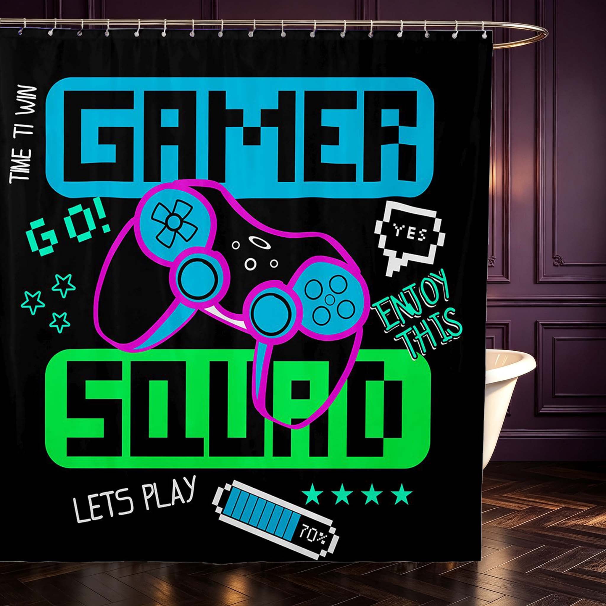 Erosebridal Pixel Warm Esports Gamepad Shower Curtain 72Wx84L,Gamer ...