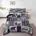 thumbnail image 1 of Erosebridal Plaid Bear Deer Comforter Set Rustic Cabin Bedding Set King Size Country Hunting Wildlife Bedding Comforter Sets Adults Women Woodland Animal Quilt Set Purple Black Grey, 1 of 7