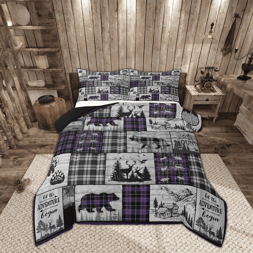 Erosebridal Plaid Bear Deer Comforter Set Rustic Cabin Bedding Set King