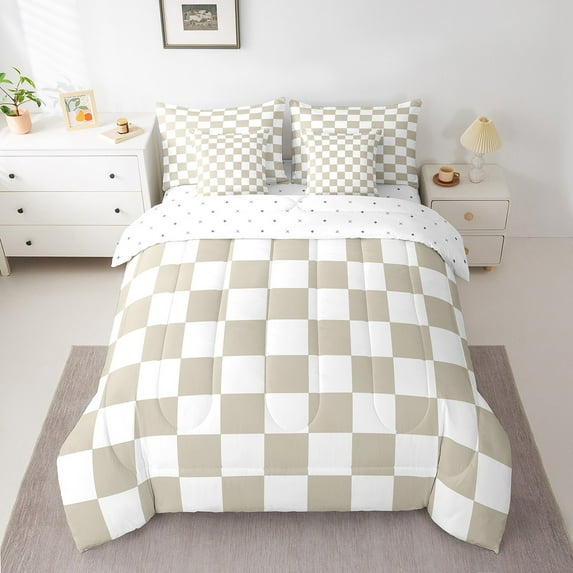 Erosebridal Plaid Checkered Bedding King Size, Farmhouse Gingham Bed in a Bag King size, Vintage Room decor, Reversible