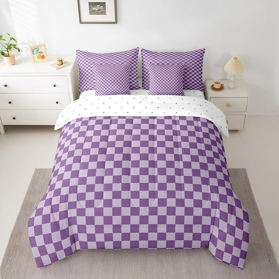 Erosebridal Plaid Checkered Bedding Sets Full Size, Farmhouse Gingham Comforter Sets with Sheets, Vintage Room decor, 7pcs
