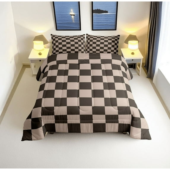 Erosebridal Plaid Checkered Bedding Sets Full with Comforter, Farmhouse Gingham Duvet Insert, Vintage Room decor, Ultra Soft 3pcs