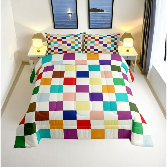 Erosebridal Plaid Checkered Bedding Twin Comforter Set, Farmhouse Gingham Down Comforter, Vintage Room decor, Reversible 2pcs