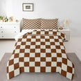 thumbnail image 1 of Erosebridal Plaid Comforter Set King Beige Caramel Brown Checkerboard Quilt Set Geometric Checkered Bedding Set For Kids Boys Girls,Aesthetic Grid Duvet Set Modern Room Decor 3 Pcs, 1 of 7