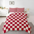 thumbnail image 1 of Erosebridal Plaid Comforter Set Queen Beige Red Checkerboard Quilt Set Geometric Checkered Bedding Set,Aesthetic Grid Duvet Set Modern Room Decor 3 Pcs, 1 of 7