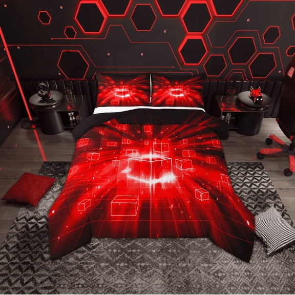 Erosebridal Plaid Grid Bedding Twin Comforter Set,Geometric Checkerd Down Comforter,Futuristic Cubes Bedding Sets Twin With Comforter,Breathable Geometric Bedroom Decor,Reversible,2-Piece