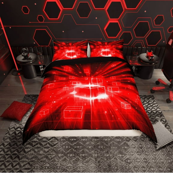 Erosebridal Plaid Grid Comforter Cover Twin,Geometric Checkerd Bedding Twin Size,Futuristic Cubes Duvet Cover Twin,Breathable Geometric Bedroom Decor,Reversible,2-Piece(No Comforter)