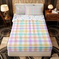 thumbnail image 1 of Erosebridal Plaid Grid Pattern Zipper Queen Comforter Set with Fitted Sheet and 2 Pillowcases,Check Texture Print Zipper Bedding Set,Teal Yellow Purple,Reversible, 1 of 6