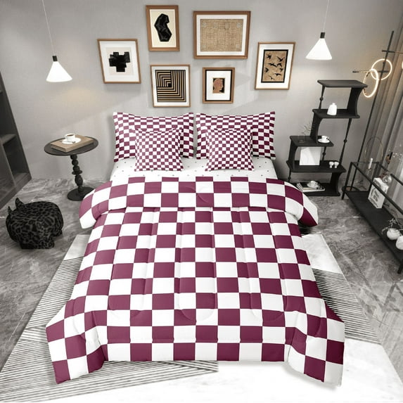 Erosebridal Plaid Square Bed in a Bag Full size,Geometric Buffalo Bed Set,Checkered Decor,7pcs