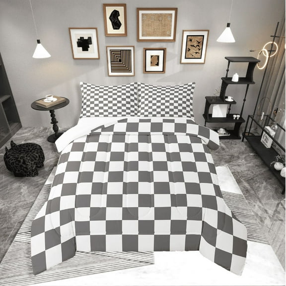 Erosebridal Plaid Square Bedding Twin Comforter Set,Geometric Buffalo Down Comforter,Checkered Decor,Lightweight,2-Piece