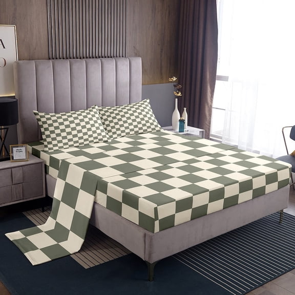 Erosebridal Plaid Square Sheet Set Twin,Geometric Buffalo Bedding Sets Twin Size,Checkered Decor,Breathable,3pcs
