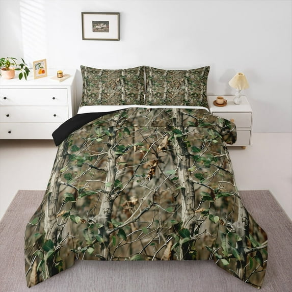 Erosebridal Plant Branches Bedding Sets Queen with Comforter,Retro Nature Theme Duvet Insert,Green Leaf Comforter Sets Queen Size For Men Women,Microfiber Bedroom Decor Reversible,3pcs