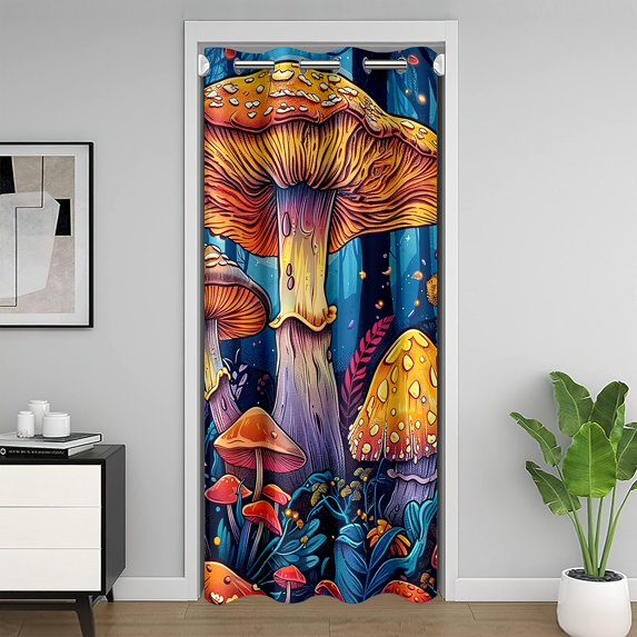 Erosebridal Plant Mushroom Door Curtain For Door Window 59x80, Bohomian Floral Door Drape, Oil Printing Room Decor