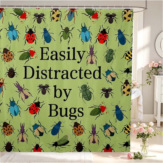 Erosebridal Playful Beetles Shower Curtain 72Wx84L,Rustic Nature Wildlife Theme Bathroom Shower Curtain,Green Blue