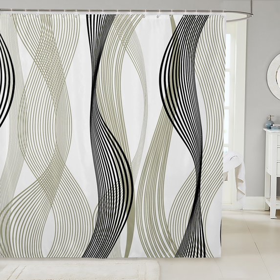 Erosebridal Plum Stripes Bathroom Curtain 72x78, Futuristic Minimalism Bathroom Decor, Modern Abstract Decor, Waterproof