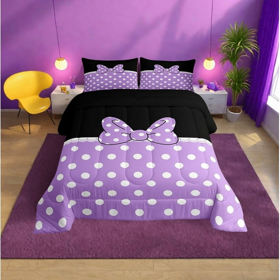 Erosebridal Polka Dot Bedding Twin Comforter Set, Kawaii Bowknot Down Comforter, Princess Style Decor, Super Cozy 2-Piece