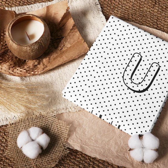 Erosebridal Polka Dot Letter U 100% Cotton Fabric by the Yard 1 Yard, Monogram Initial Home Decor Fabric by the Yard