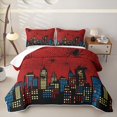 thumbnail image 1 of Erosebridal Polka Dot Spider City Quilt Full for Boys Girl, Red Halloween Comic Town Full Bedspread Sets, 3-Piece, 1 of 7