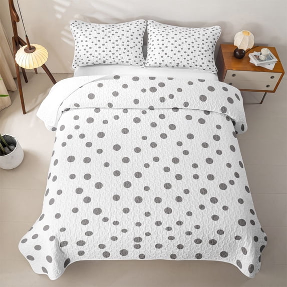 Erosebridal Polka dot Quilt Full for Boys Girls, Casual Circle Dot Print Full Bedspread Sets, Grey White, 3 Pieces