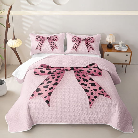 Erosebridal Polkadots Bowknot Girls Quilt King, Pink Princess Style King Coverlet Set, 3 Pieces